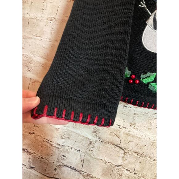 Vintage B.P. Design Sweater Womens Medium Christmas Snow Men Embroidered Ramie - Picture 13 of 13